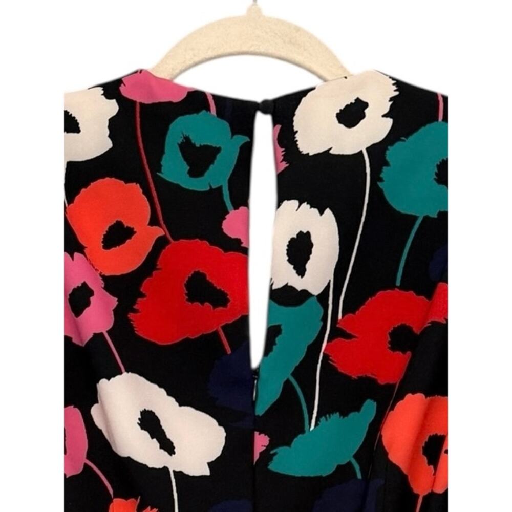 Milly Black Poppy Floral V-Neck Dress Size 4 Lined Short Sleeve Chic - Picture 8 of 9